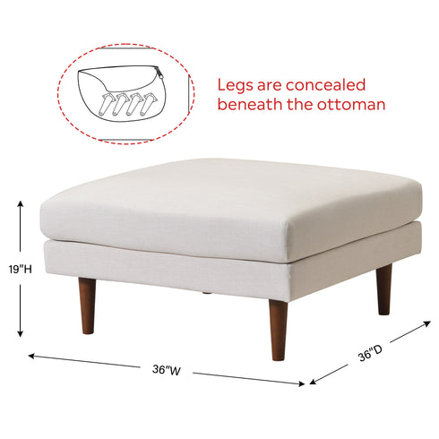 Albert Linen Blend Ottoman – Footrest & Pouf | Living Room Accent Seat | Kinwell Furniture | Contemporary Ottoman | Ivory