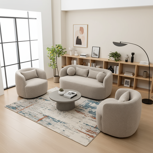 Ashlie Bouclé Furniture Set with Ottoman