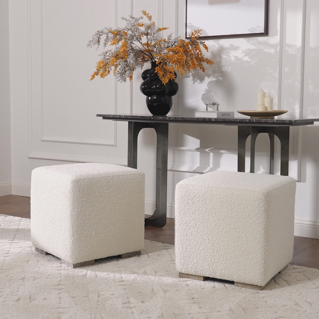 Ida Bouclé Square Ottoman – Kinwell Furniture
