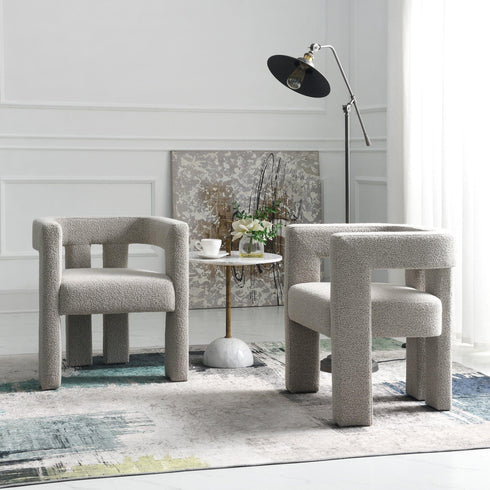 Hal Modern Bouclé Armchair Set - Taupe Accent Armchair | Mid Century Accent Chairs | Kinwell Furniture | Mid Century Accent Chairs