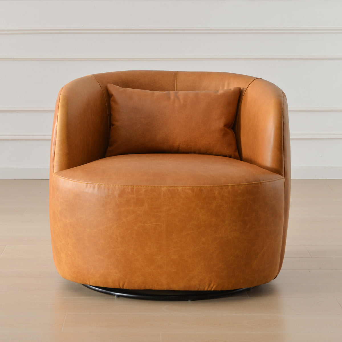 Ashlie Leather Swivel Barrel Chair | Leather Accent Chairs – Kinwell ...